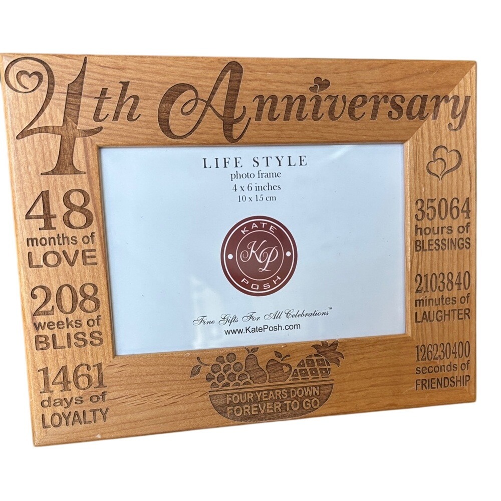 KATE POSH 5th Anniversary Engraved Natural Wood Picture‎ Frame Gifts NEW